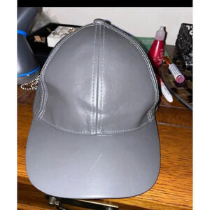 Dark Grey Leather Baseball Cap Adjustable  Hat Casual Solid One Size